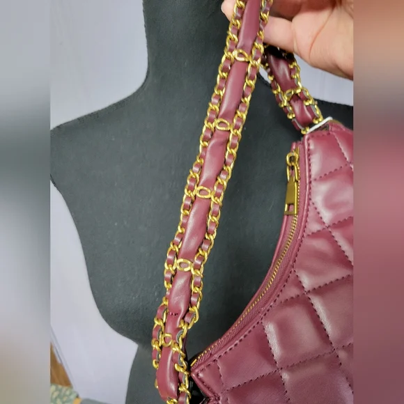 Urban expressions quilted shoulder bag gold tone metal-wine - Picture 4 of 12